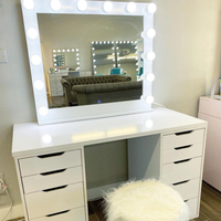 Meuble de coiffeuse en bois avec éclairage LED, tiroir, design simple, style nordique moderne, vente en gros, coiffeuse Hollywood, chambre à coucher