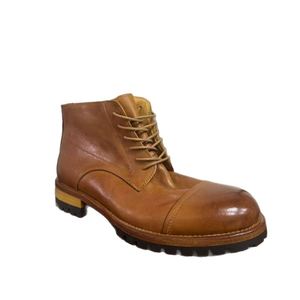 Bottes de travail montantes pour hommes en cuir de cheval véritable, délavées, rétro, faites à la main, haut de gamme, à triple articulation - Product Image 6