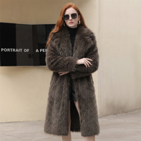 Manteau long en fausse fourrure marron Zeyu pour femme, col à revers épais et chaud, manteau en fausse fourrure écologique et chaud pour femme, ODM