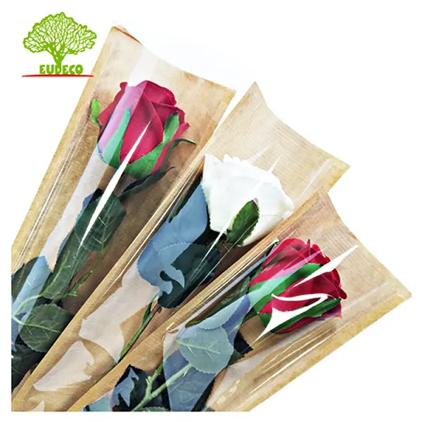 एकल लाली फूल गुलाब का फूल आस्तीन के साथ गुलदस्ता फूल लपेटकर मातृ दिवस वेलेंटाइन दिन के लिए इस्तेमाल किया