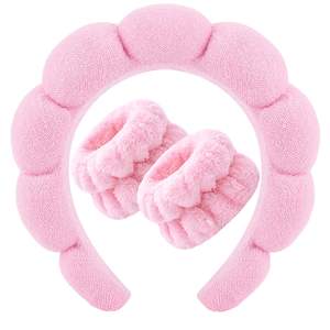Grande Promotion : Bandeau Éponge Spa et Bracelets de Poignet, Accessoires Cheveux pour Lavage du Visage, Demaquillage et Soins Cutanés, Bandeau Facial pour Femme - Product Image 1