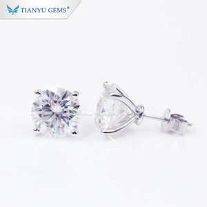 Tianyu ต่างหูเพชรสำหรับผู้หญิง,ต่างหูเม็ดเดี่ยวอัญมณี4แฉก14K ทองคำขาว1ct Moissanite - Product Image 3