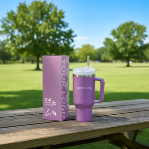 Gobelet isotherme en acier inoxydable de 40 oz avec logo personnalisé, poignée et paille, pour les voyages en plein air, le camping et l'utilisation en voiture - Product Image 2