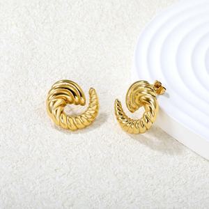 Boucles d'oreilles tendance en spirale en acier inoxydable plaqué or PVD 18 carats pour femmes, bijoux étanches, clous d'oreilles géométriques - Product Image 4