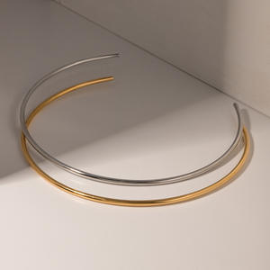 Kalung Choker 3mm dapat disesuaikan perhiasan baja tahan karat untuk wanita perhiasan berlapis emas Choker kerah kancing manset serviks - Product Image 6