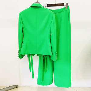 Traje de Dos Piezas <span class=keywords><strong>Verde</strong></span> <span class=keywords><strong>Lima</strong></span> Vibrante para Mujer, <span class=keywords><strong>Blazer</strong></span> Entallado con Cuello de Solapa, Cierre de un Solo Botón y Lateral con Cordones Atractivos - Product Image 4