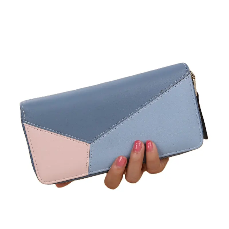 New Design Western Fashion Splice 3 Colors Design Long Zipper Clutch Women carteras Ladies Hand Purse Card Holder Leather Wallet