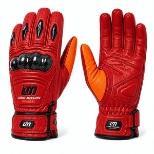 Guantes de Motocicleta Long Mission Industry de Cuero con Pantalla Táctil, Rojos, hasta la Muñeca, Forro de Piel Transpirable, Estilo Deportivo para Uso Deportivo - Product Image 3