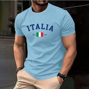 T-shirt à imprimé italien et logo personnalisé, drapeau national Streetwear à sublimation, tenue décontractée, vêtements d'été pour hommes - Product Image 6