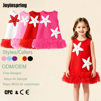 Robe d'été sans manches à col rond pour filles, avec applique étoile de mer 3D perlée, ourlet en tulle bouffant à volants, en polycoton, vente en gros