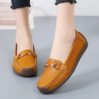 Sepatu Moccasin Kulit Asli Nyaman Tanpa Tali untuk Mengemudi, Santai, dan Kerja Sehari-hari, Loafer Horsebit Wanita