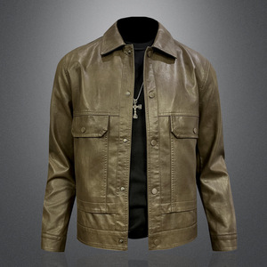 Explosions Automne Hommes Véritable Peau De Mouton Vintage Slim Fit Fermeture Éclair Col Debout Biker Veste Creux Figure Noir - Product Image 2