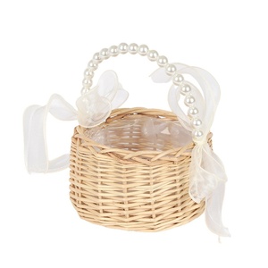 Panier à fleurs en paille tressée à la main avec perles en plastique, sélectionné avec soin, pour arrangements floraux et cadeaux, idéal pour l'exportation - Product Image 5