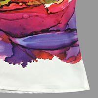 Hauts décontractés à manches trois-quarts amples avec motif floral, couleur contrastante et col rond, en tissu non tissé écologique pour le printemps