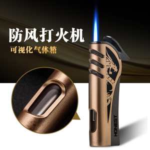 ไฟแช็คเติมแก๊สได้ ทนลม รุ่น Honest Blue Flame Direct Fire  ตัวโลหะ พร้อมถังแก๊สมองเห็นได้ เหมาะสำหรับเป็นของขวัญ - Product Image 1