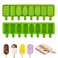 Nouveau design, moule à glaces en silicone à 8 cavités, formes géométriques, fruits et animaux, pour glaces maison, bâtonnets de crème glacée, compatible lave-vaisselle