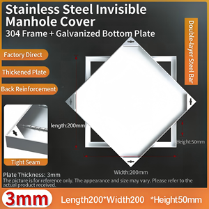 Tapa de alcantarilla invisible personalizable de acero inoxidable: Marco de acero inoxidable 304 + placa base galvanizada - Product Image 2
