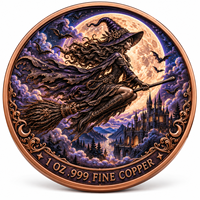 Pièce de monnaie d'imitation 3D en cuivre pur 999 électroplaqué, série Halloween, Sorcière au clair de lune, en relief UV, 1 oz, artisanat métallique