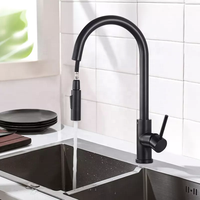 Robinet de cuisine noir mat OEM en gros, mitigeur d'évier extractible à 2 modes de pulvérisation, arc haut pivotant, poignée unique, robinet d'eau d'usine