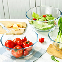 Ensemble de 3 grands bols à salade en verre borosilicate pour la cuisine avec couvercles, compatibles lave-vaisselle, gain de place