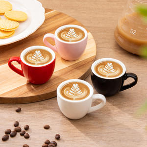 Cross Border Latte Coffee Cup Ceramic Cappuccino <b>Mug</b> Set White Red Pink Black Solid Color For Presents 2025 - Product Image 1