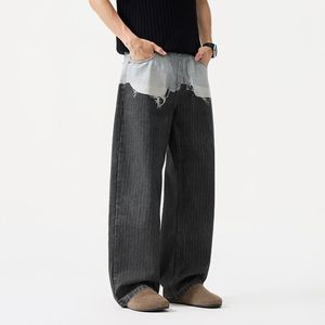 Celana Denim Berkualitas Tinggi Y2K Hip Hop Model Longgar Lebar Pinggang Sedang dengan Patch dan Cetakan Digital 3D - Celana Denim Pseudo Two-piece Ramah Lingkungan - Product Image 4