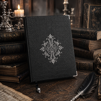 Carnet personnalisé LABON en cuir PU style gothique avec breloque croix argentée et crâne, couverture rigide, style motard rock, OEM