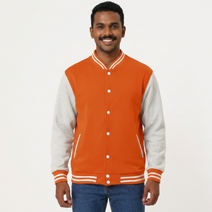 แจ็คเก็ต Letterman Varsity คุณภาพดีที่สุด สีส้มและสีขาว แจ็คเก็ต Varsity แบบสั่งทำสวยงาม แจ็คเก็ตเบสบอลสำหรับผู้ชาย - Product Image 1