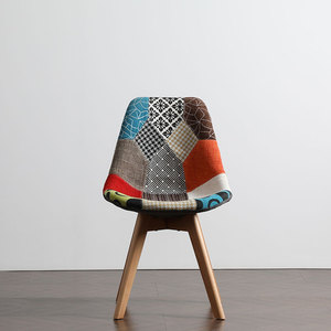 Wholesale Scandinavian Home Kitchen Restaurant Furniture Fabric <strong>Patchwork</strong> Beige <strong>Dining</strong> <strong>Chair</strong> with Wood Legs - Product Image 3