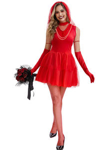 Disfraz de Halloween fantasma rojo vestido de novia tul Zombie traje de escenario resurrección Festival actuación disfraz vampiro - Product Image 3