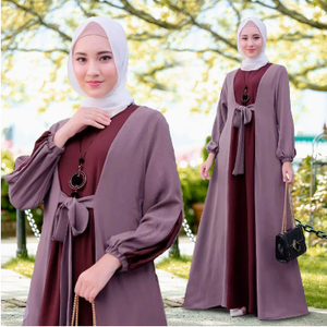 Abbigliamento Islamico di Dubai Abaya a Maniche Lunghe per Donna in Poliestere Vestito Lungo con Vita Allacciata in Tinta Unita dal Medio Oriente - Product Image 4