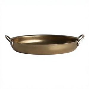 Premium Metal Oval Boat <b>Pan</b> <b>Copper</b> Side Handles Portable 1-2L Capacity Minimalist Design Gas Induction Compatible No Interior - Product Image 1
