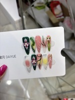 Lot de 10 faux ongles en acrylique peints à la main pour femmes, magnifiques ongles de luxe faits à la main, motif cœur, forme carrée, avec colle