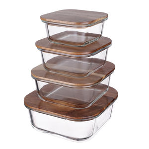 Новый набор стеклянных контейнеров для кухни 700 мл с крышкой из акации в микроволновой печи - Product Image 1