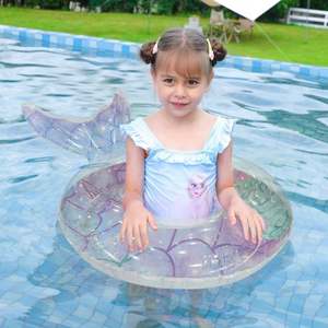 Bouée de natation sirène épaisse à paillettes avec poignée pour enfants de 6 à 12 ans, idéale pour les jeux aquatiques en extérieur et les fêtes à la piscine - Product Image 2