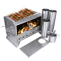 Barbecue et four à bois en acier inoxydable de luxe, très portable, pour le camping, avec table pliable, 3-5 personnes