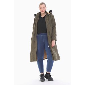 Manteau long kaki doublé de fourrure, parka pour femme avec capuche amovible - Product Image 3