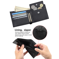 Portefeuille pour homme en cuir de vache véritable avec blocage RFID, pochette à monnaie noire, porte-monnaie pour homme, portefeuilles en cuir de vache grainé