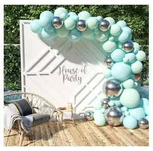 Macaron Light Blue Light Green Metallic Silver Balloon Wreath Graduation Wedding Baby Shower Birthday Decoration