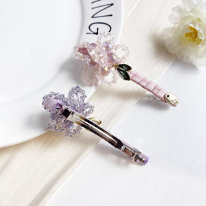 Pince à ressort fleur <span class=keywords><strong>originale</strong></span> faite à la main avec des perles de cristal latérales <span class=keywords><strong>Barrette</strong></span> à <span class=keywords><strong>cheveux</strong></span> en métal pour les cravates de <span class=keywords><strong>cheveux</strong></span> de femmes - Product Image 6