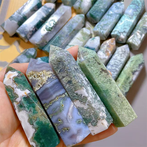 Punte di Agata Muschiata Lucidata Artigianale in Cristallo Naturale per Regali di Nozze e Guarigione Spirituale - Product Image 1