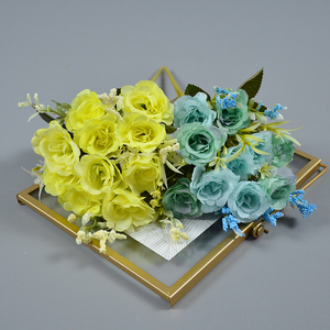 Chất Lượng Cao Trang Trí Đám Cưới Nhân Tạo Hoa Lụa Mô Phỏng Hoa 10 Hạnh Phúc Bó Hoa Hồng Đỏ - Product Image 5