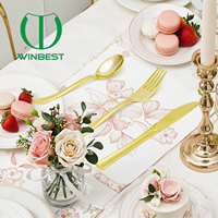 Ensemble de couteaux en plastique jetables élégants dorés pour mariages et fêtes, couverts jetables