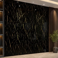 WYRAX Plaque PVC Effet Marbre Noir Doré 3,2 mm d'épaisseur 4x8 pieds pour Mur d'Accent de Hall d'Hôtel, Revêtement Commercial Haute Brillance