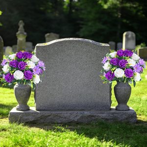 Fleurs artificielles pour cimetière avec vase, fleurs réalistes pour tombes, résistantes aux UV, pour la Journée commémorative - Product Image 2