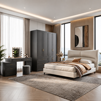 Ensemble de chambre à coucher moderne en gros, mobilier de chambre cinq pièces, table de chevet, armoire Shaker, armoire miroir pour appartements et villas