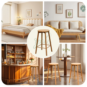 Bamboo Wooden <b>Bar</b> Stool Backless Modern Wide Seat Height Counter <b>Chairs</b> Luxury with Footrest for Kitchen <b>Breakfast</b> Lounges Use - Product Image 2
