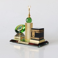 Horloge de la Tour de la Mecque en cristal islamique avec modèle de la Kaaba et horloge en diamant vert pour souvenirs de mariage et cadeaux