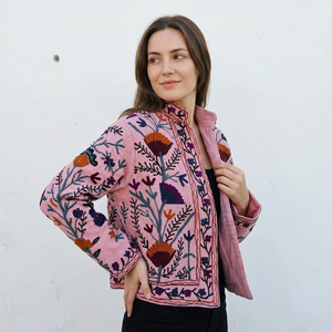 SHREE RADHA GOVIND EXPORTS Veste ethnique artisanale pour femme, en velours imprimé, broderie Suzani florale, chaude pour le printemps/l'automne/l'hiver - Product Image 1