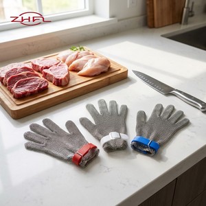 Guantes Metálicos Resistentes a Cortes con Cierre de Hebilla Ambidiestra y Malla de Alambre de Acero Inoxidable de Grado Alimenticio para Carnicería - Product Image 1